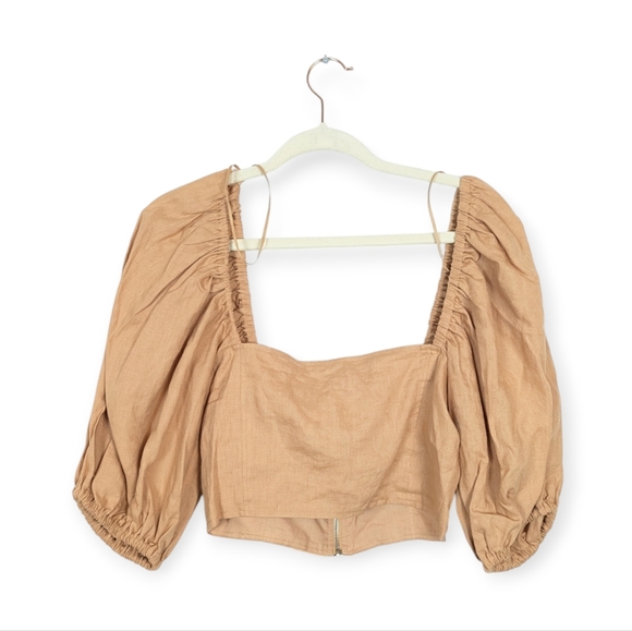 NWT Nicholas Twig Zip Front Linen Puff Sleeve Dawn Corset Top - Picture 2 of 7